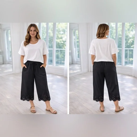 BloomChic Black Cropped Wide-Leg Pants with Laser-Cut Hem size 22-24 - NWT - Picture 1 of 9